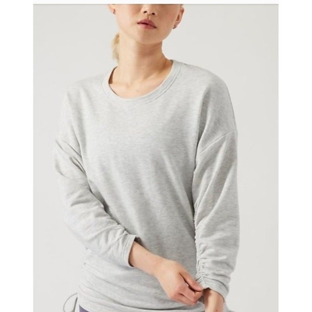 Athleta Lombard Ruched Sweatshirt Womens XS Gray‎ Long Sleeve Crew Neck Lounge